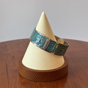 Castaneda Taxco 925 Turquoise Inlay Panel Bracelet Sterling Mexico - 7 1/8”